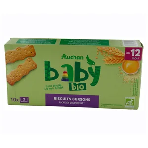 PRODUCTO ALCAMPO Galletas ecolólogicas con forma de ositos en 10 sobres de 2 uds, a partir de 12 meses