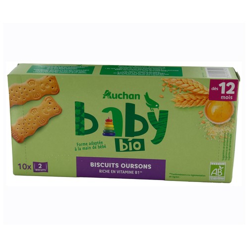 PRODUCTO ALCAMPO Galletas ecolólogicas con forma de ositos en 10 sobres de 2 uds, a partir de 12 meses