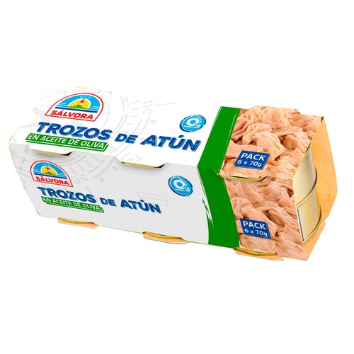 SALVORA Atún en aceite de oliva en trozos Pack 6 latas de 52 gr.