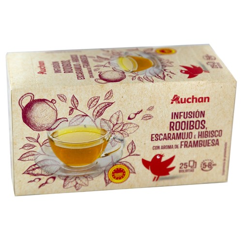 Infusión de rooibos, escaramujo e hibisco con sabor a frambuesa, PRODUCTO ALCAMPO caja de 25 uds.37,5 g.