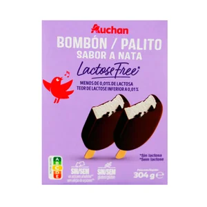 AUCHAN Bombón de helado de nata sin azúcares añadidos, sin gluten y sin lactosa 4x110 ml. Producto Alcampo