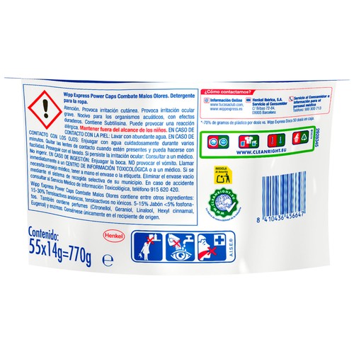 WIPP EXPRESS Power caps Detergente para lavadora en cápsulas antiolores 55 uds.