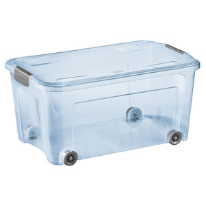 Caja para almacenaje con tapa, plástico translúcido, cajón multiusos,  ordenación, almacenamiento objetos, hogar, 60 litros, 29,7