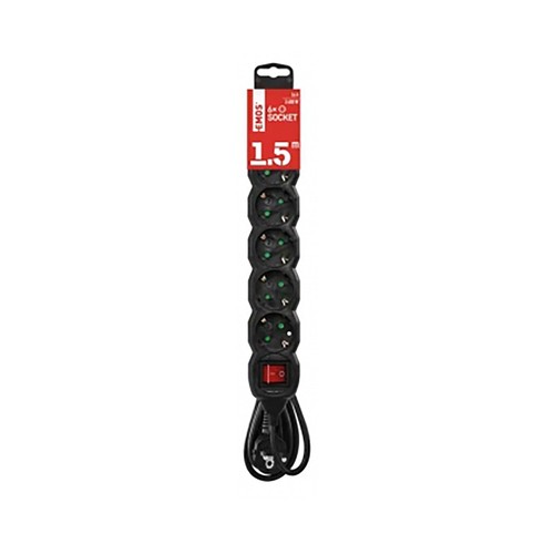 Base 6 tomas negra 2P+T interruptor 1,5m. EMOS