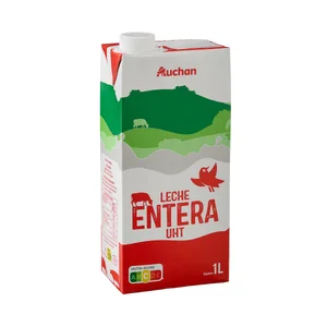 AUCHAN Leche entera de vaca 1 l. Producto Alcampo