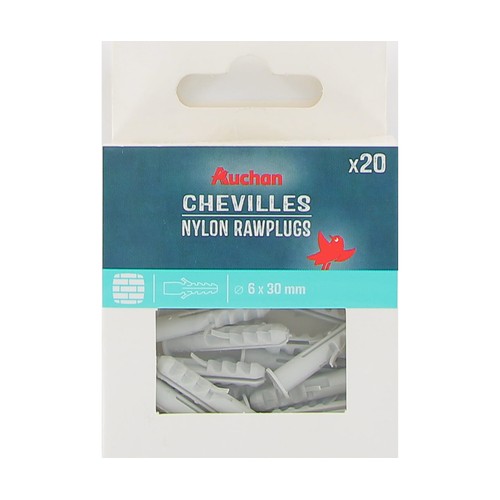 Tacos nylon, materiales solidos, 6 x 30 mm, 20 unidades, ALCAMPO.
