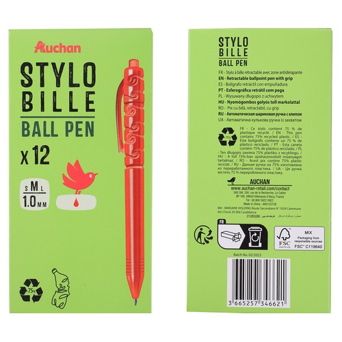 Bolígrafo Rojo Retractil 1mm Reciclado, ALCAMPO.