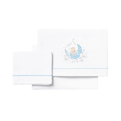 Tríptico de cuna en color blanco y detalles en azul, diseño de oso.