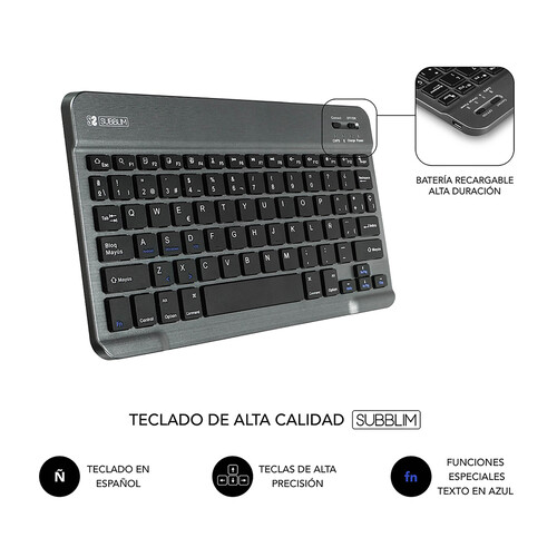 Funda para tablet 10,1 con teclado SUBBLIM Keytab Pro, conexión Bluetooth, función soporte, cierre magnético.