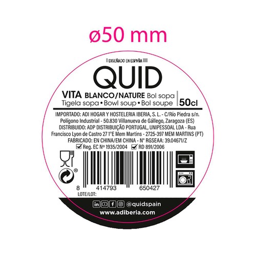 Bol para Sopa  de Gres bicolor Blanco y Nature 50cl Vita, QUID