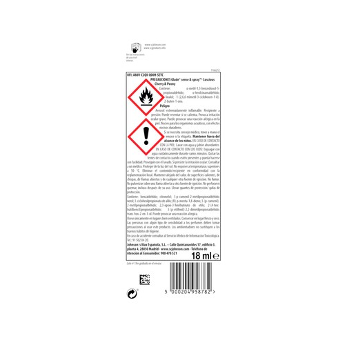 GLADE Sense & spray Recambio de ambientador con fragancia a cereza y Peonia 18 ml.