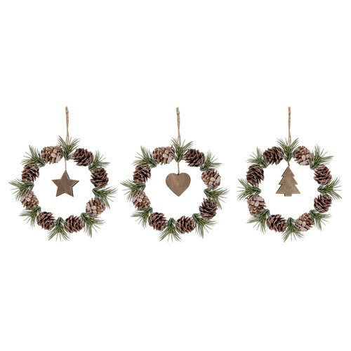Colgante Madera y Piñas: estrella, corazón y Árbol decoración de Navidad CF modelos surtidos, ACTUEL