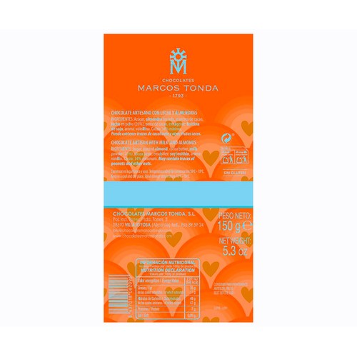 AGATHA RUIZ DE LA PRADA Tableta chocolate con leche y almendras 150 g.