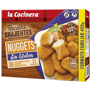 LA COCINERA Nuggets de pollo (pechuga de pollo rebozada) elaborados sin gluten LA COCINERA Recetas crujientes 455 g.