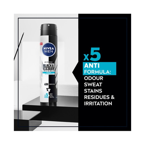 NIVEA Men black & white invisible acive Desodorante en spray para hombre, anti-manchas y antitranspirante hasta 48 horas 200 ml.