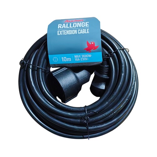 Alargador negro de 10 m, 16 amperes, ALCAMPO.