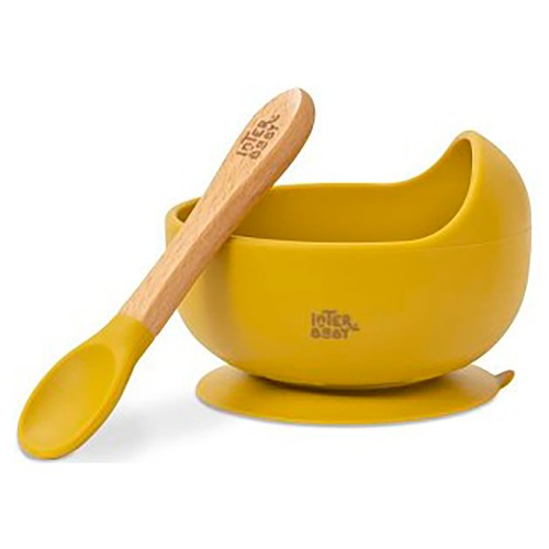 Cuenco + cuchara silicona INTERBABY, color amarillo.