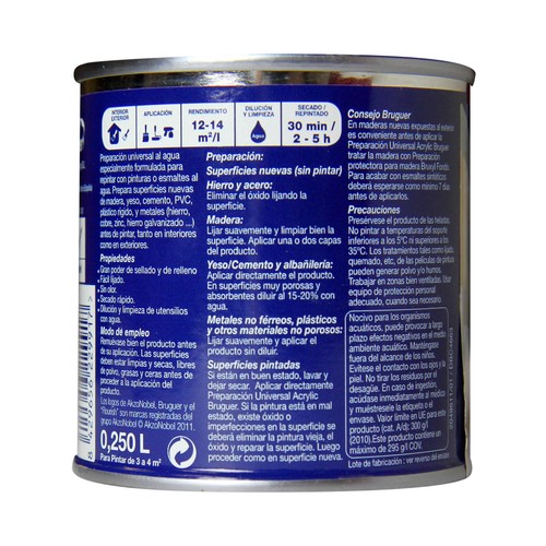 Imprimación selladora universal acrílica, multisuperficies y para uso exterior e interior BRUGUER 0,25 litros 1 unidad.