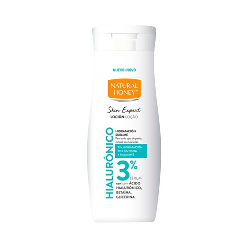 NATURAL HONEY Skin expert hialurónico Loción corporal hidratante, para todo tipo de pieles incluso muy secas 330 ml.