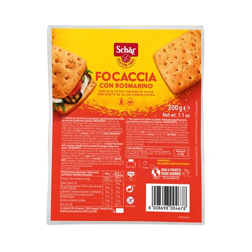 SCHÄR Pan Focaccia con romero sin gluten 200 g.