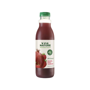 VÍA NATURE Zumo de granada, fresa y frambuesa VIA NATURE 750 ml.
