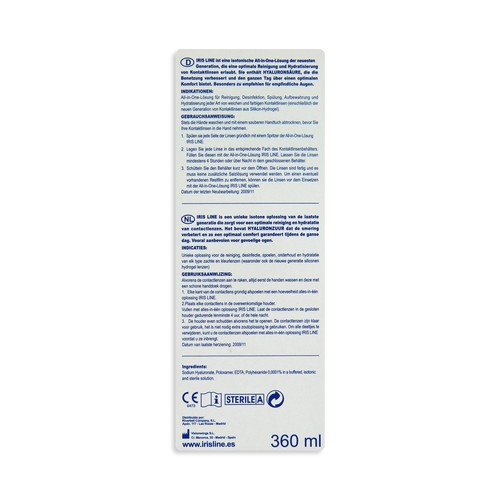IRIS LINE Solución isotónica para limpiar e hidratar lentes de contacto, IRIS LINE 360 ml.
