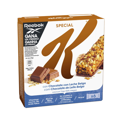 KELLOGG'S Barritas de cereales con chocolate con leche KELLOGG´S SPECIAL K pack 6 uds. x 20 g.