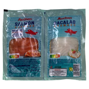 Auchan Salmón Noruego y Bacalao Ahumado 2 X 50 G. Producto Alcampo 100 G