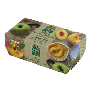 Compota de manzana y melocotón postre ecológico ALCAMPO PRODUCCIÓN CONTROLADA ECOLÓGICO pack 4 uds. x 100 g.