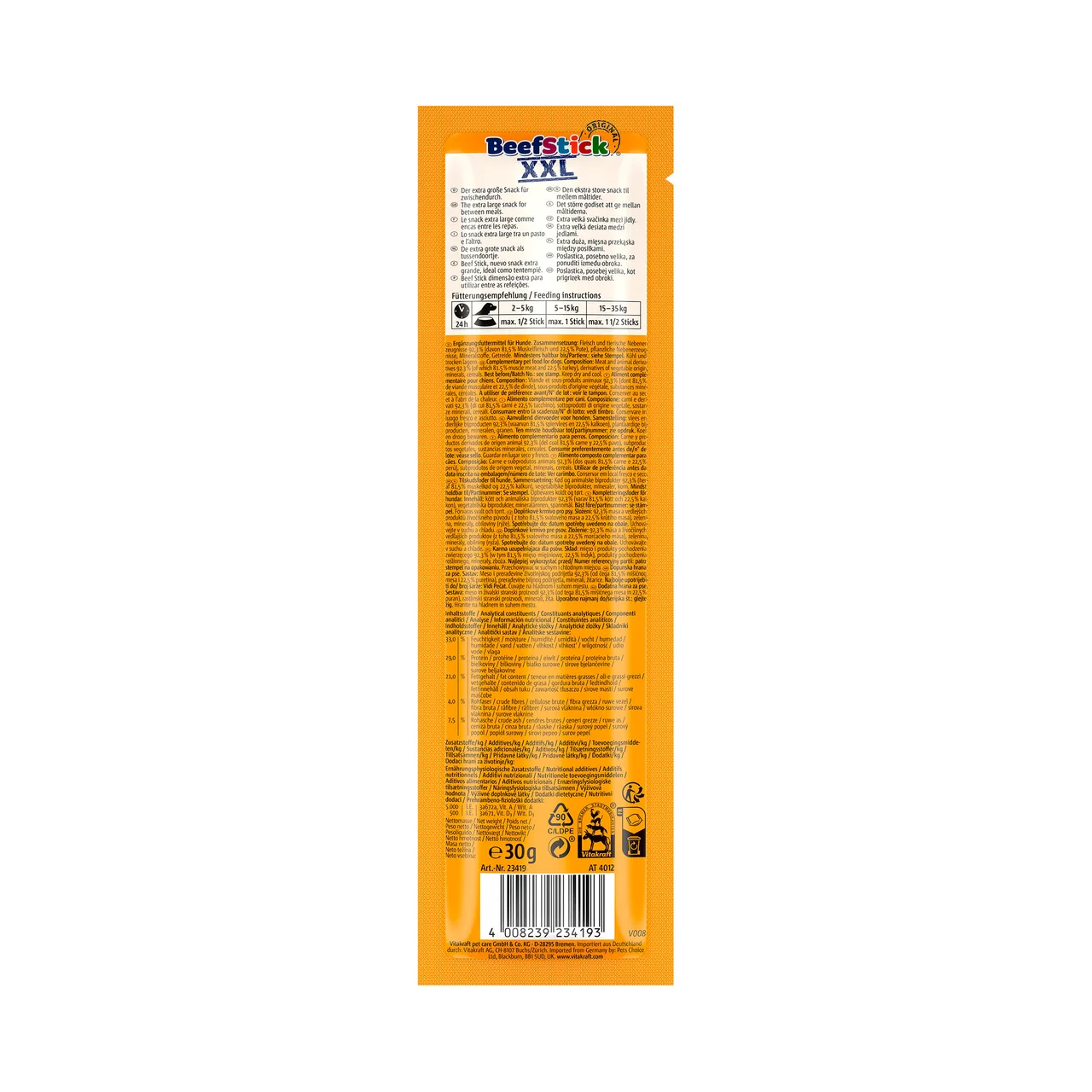 VITAKRAFT Snack perro y pavo XXL beef stick 30g