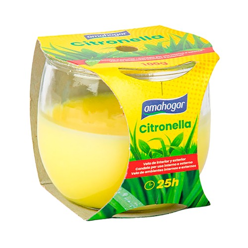 AMAHOGAR. Vela antimosquitos con citronela en vaso de vidrio, 100gr., 8x7cm.,