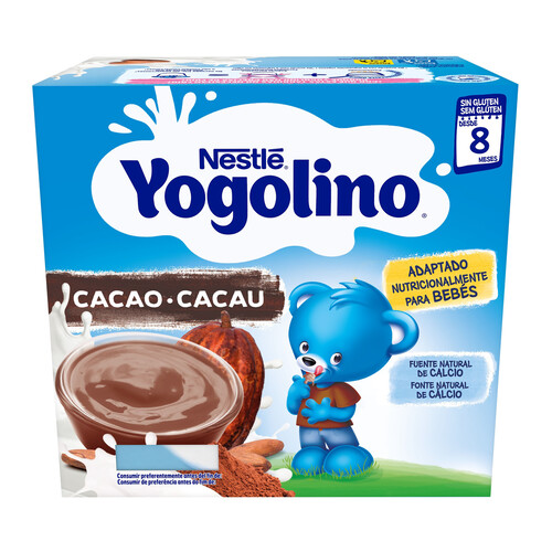 YOGOLINO Postre lácteo con cacao, adapatado para bebés a partir de 8 meses YOGOLINO de Nestlé 4 x 100 g.