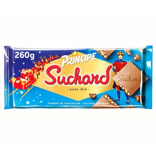 SUCHARD Turrón de chocolate con trozos de galleta (Principe) y arroz inflando 230 g.