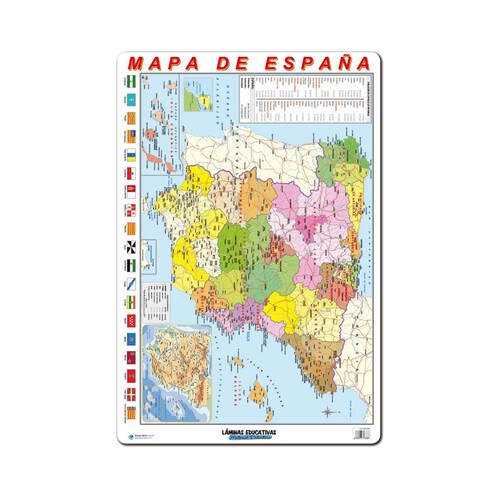 Lámina educativa con el mapa de España y las capitales y sus provicncias ERIkg.