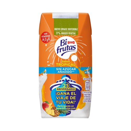 BIFRUTAS Leche con zumo de frutas tropicales, sin azúcares añadidos 6 x 200 ml.