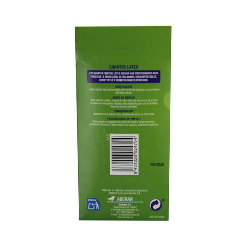 PRODUCTO ALCAMPO Guantes de látex finos talla grande 8-8 1/2 PRODUCTO ALCAMPO 10 uds.