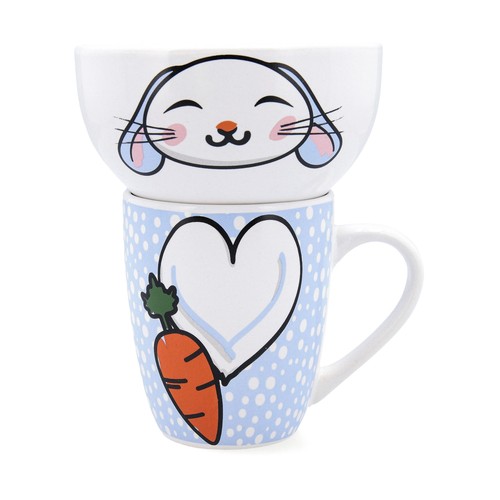 Set mug 33cl y bol cerámica 51cl. diseño conejo zoo. QUID