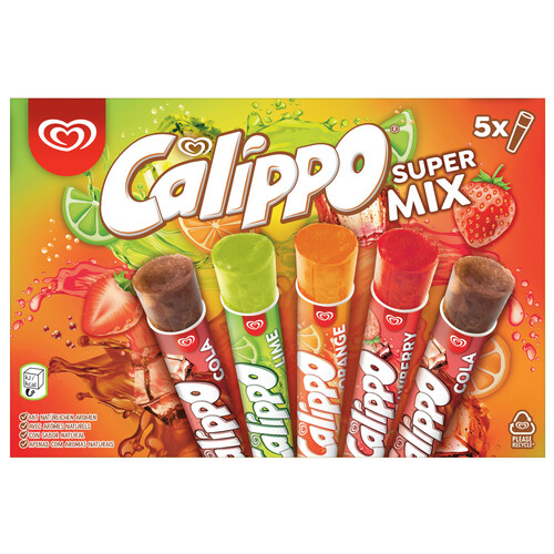 CALIPPO Polos de diferentes sabores, cola (2), lima, naranja y fresa super mix 5 x 105 ml.
