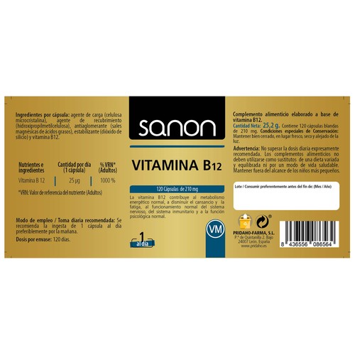 SANON Vitamina B12 (Complemento nutricional) 120 compriidos.