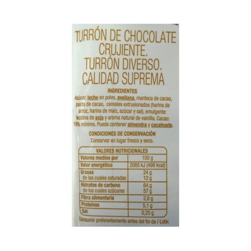 PRODUCTO ALCAMPO Mini porciones de turrón de chocolate crujiente 220 g.