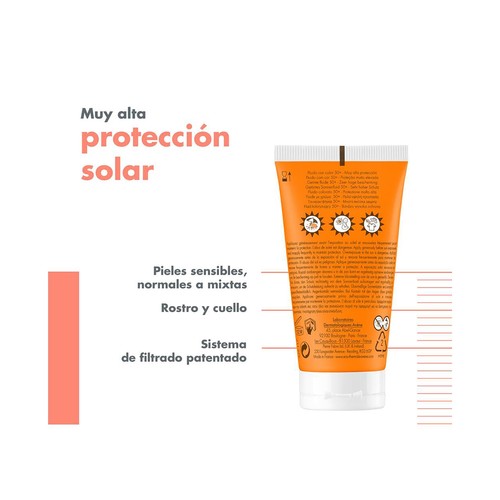 THERMALE AVÉNE Fluido solar facial unificante con color y FPS 50+ (muy alta), para pieles normales, mixtas y sensibles 50 ml.
