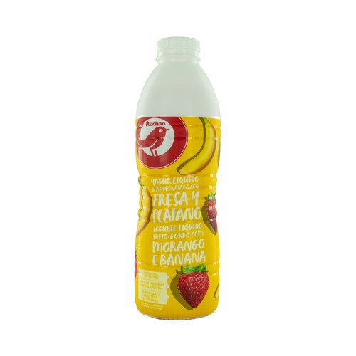 Yogur líquido semidesnatado para beber, con pulpa de fresa y plátano PRODUCTO ALCAMPO 1 l.