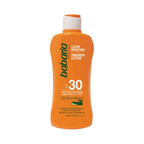 BABARIA Leche solar protectora, con acción aceleradora del bronceado y factor de protección 30 (medio) BABARIA 200 ml.