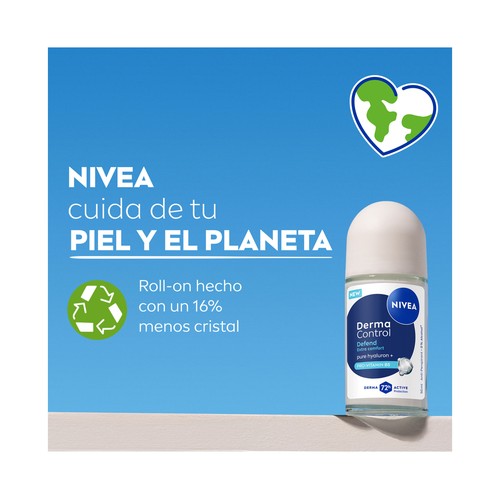 NIVEA Derma control defend Desodorante roll on unisex, antitranspirante hasta 72 horas 50 ml.