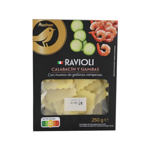 PRODUCTO ALCAMPO Collection Raviolis de pasta fresca al huevo rellenos de calabacín y gambas 250 g.