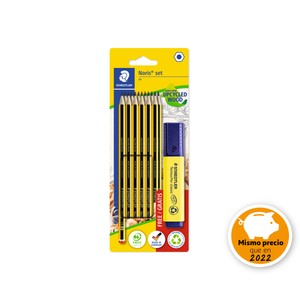Imagen de 12 lápices noris nº2 HB y marcador fluor amarillo STAEDTLER.
