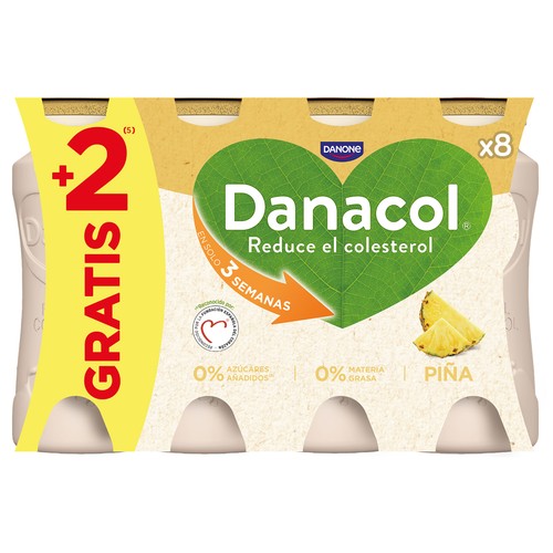 DANACOL de Danone Leche fermentada desnatada con edulcorantes, esteroles vegetales añadidos y piña 8 x 100 g.