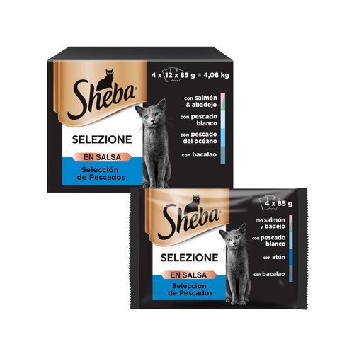 SHEBA Comida para gatos gelatina selección pescados 12 uds. x 100 g.
