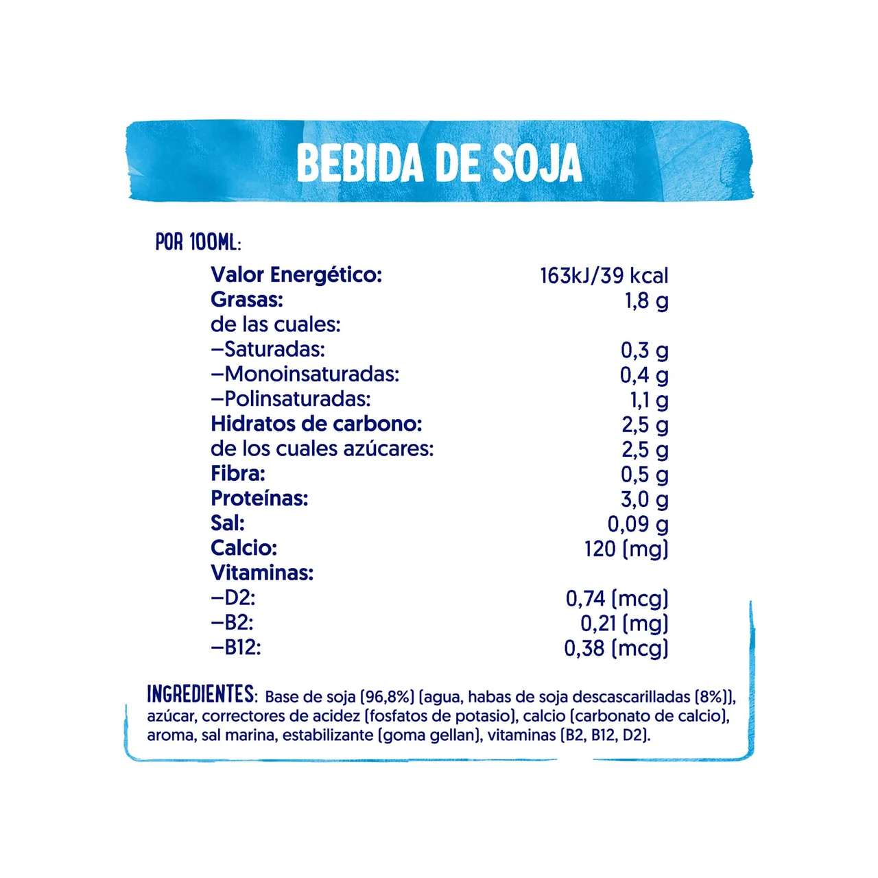 Bebida de soja, 100% vegetal, rica en proteína vegetal 1 l.