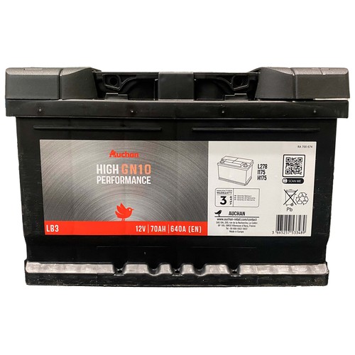 Batería de coche 70Ah, arranque 640A, 12V, ALCAMPO.